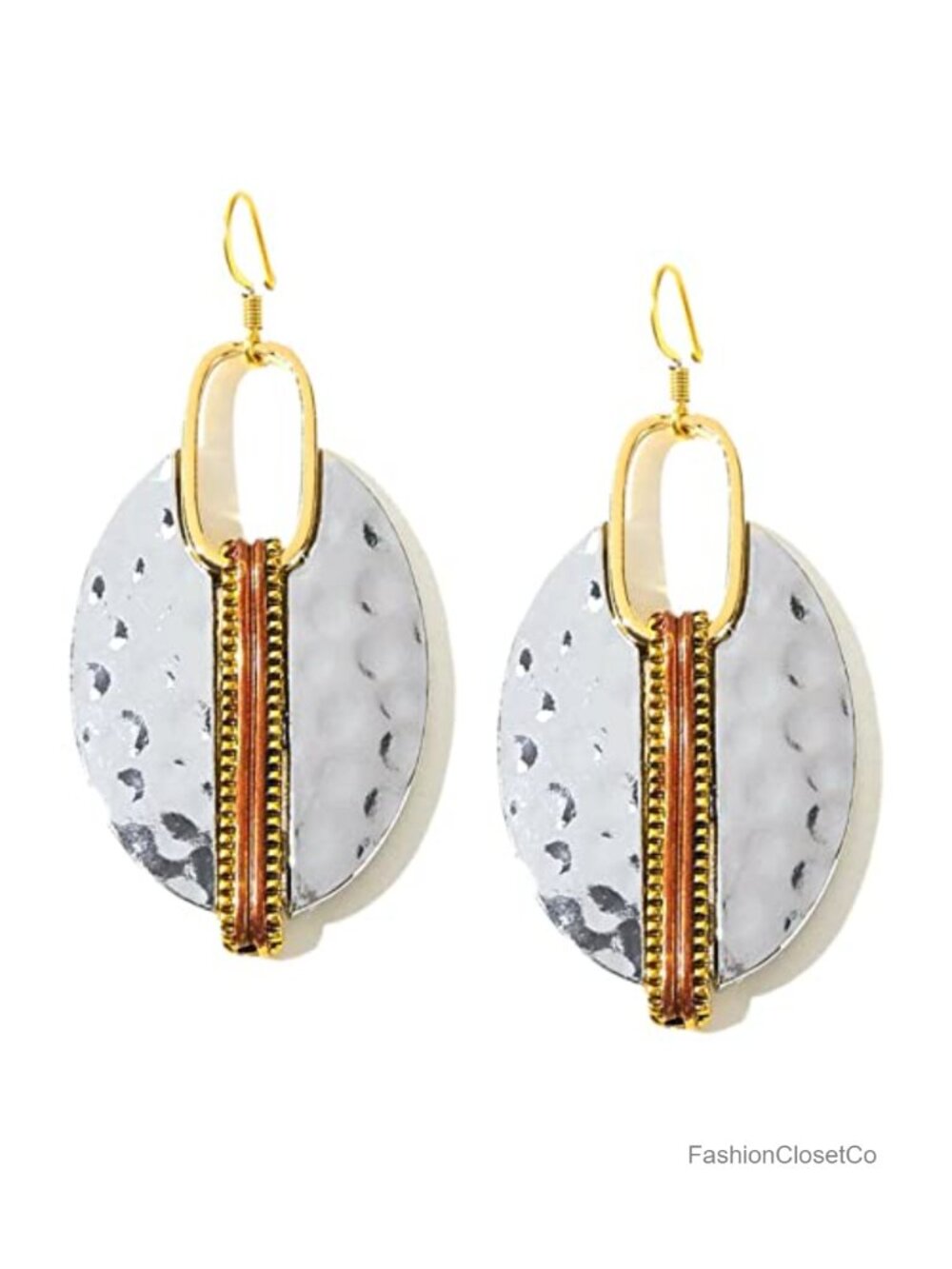 Handmade Retro Hammered Oval Dangle Earrings Bohemian Lightweight Geometry